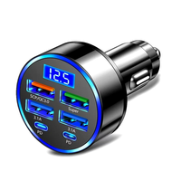 100W 6-Port USB PD Car Charger Adapter 4USB-A+2USB-C PD QC3.0 Support FCP VOOC Fast Charging with Blue LED Display for i