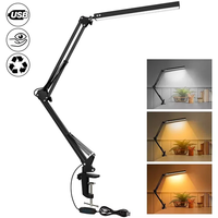 10W LED Desk Lamp with Clamp Adjustable Swing Arm Dimmable 10 Brightness Levels 3 Color Modes Eye-Care Lighting for Home