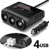 120W 3Socket Car Charger Adapter 4USB Car 12V/24V Car Socket Splitter with Voltage Monitor Display Independent Switch
