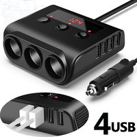 120W 3Socket Car Charger Adapter 4USB Car 12V/24V Car Socket Splitter with Voltage Monitor Display Independent Switch