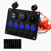 12V-24V UniversalSwitch Panel with USB & Voltmeter 5 Gang Rocker Switch Panel with Dual USB Slot Socket 5V 4.2A + Volt