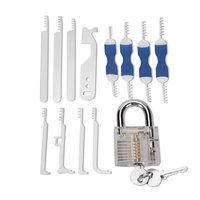 13PCS Lock Picking Practice Kit Transparent Padlock 4 Comb Style Picks 4 Single Hook Tools Stainless Steel ABS Handles I