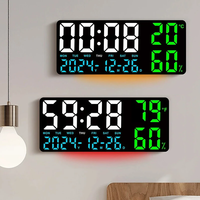 15 Inch Digital Wall Clock with Atmosphere Lights Remote Control Temp Humidity Display LED Table Clock Multifunctional A