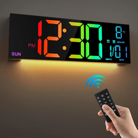 16 Inch Large LED Digital Wall Clock With Remote Control Dymamic RGB Display Automatic Brightness Date Temperature Night