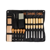 16 Pcs Carving Tools Set Chromium-Vanadium Steel Wood Chisels with Wooden Handles Canvas Bag for Woodworking with Sharpe