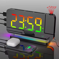 180 ° Rotation RGB Colorful Night Light Radio Projection Clock Projection Digital Alarm Clock With Night Light 2 USB Out