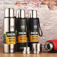 1L 304 Stainless Steel Thermos Flask Large Capacity Vacuum Flask Thermos Cup with Rope for Tea Drinks Cold and Hot Water
