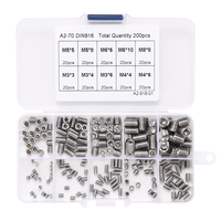 200pcs 304 Stainless Steel Set Screw M3 M4 M5 M6 M8 Allen Head Socket Hex Grub Screw Set Cup Point Assortment Kit Metric