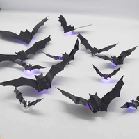 24/36pcs 3D Halloween LED Night Light Bat Holiday Party Window Garage Decoration Pet Luminous Flash Wall Sticker Realist