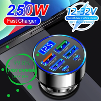 250W PD Car Charger QC3.0 Fast Charge with Digital Display Plug Car Charger Socket Flash Charge Digital Display Car Char