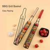 2PCS Stainless Steel Wooden Handle BBQ Grill Basket Sausage Hot Dog Basket Non-stick Barbecue Cages Barbecue Grill Grate