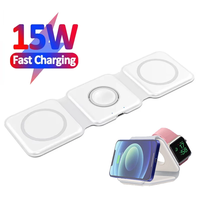 3-in-1 Magnetic Wireless Charger Foldable Design 15W Fast Charging Multi-Device Compatibility for iPhone AirPods Watch P
