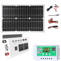 300W Power Inverter DC 12V to AC 220V Modified Sine Wave Inverter with 25W Solar Panel and 50A Solar Charge Controller f