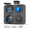 4 In 1 12V Marine Switch Panel Dual PD30W QC18W Car USB Port Aluminum Charger Lighted 150W Car Socket Blue LED Voltmeter