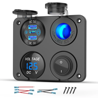 4 In 1 12V Marine Switch Panel Dual PD30W QC18W Car USB Port Aluminum Charger Lighted 150W Car Socket Blue LED Voltmeter