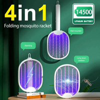 4 in 1Foldable Electric Mosquito Swatter with Portable UV Light Trap 5W Power and Dual Safety Switch Features USB Rechar