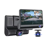 4 Inch 3 Channel Dash Cam Full HD 1080P Front Rear Interior Car Camera Night Vision 170 Degree Wide Angle G-Sensor Loop