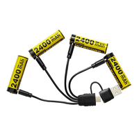 4 Pack NITECORE NH2400 1.5V 2400mAh USB-C Charging AA Battery with 4-split Charging Cable Rechargeable Li-ion Batteries