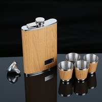 400ml Wood Grain Flask Set Stainless Steel Men