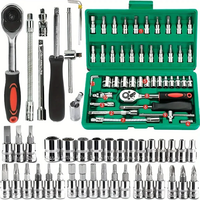 46PCS Drive Socket Set 1/4 inch Ratchet Wrench with Metric Hex Bit Mechanic Tool Kits for Auto Repair House