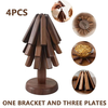 4Pcs Tree Shape Wood Insulated Cup Mat Wooden Coasters For Hot Dishes Folding Tree Shape Black Walnut Table Mats Holder