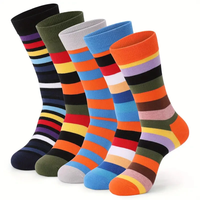 5 Pairs Stripe Happy Socks Men Cotton Funny Crew Socks Personality Bright Color BlockMid Long Tube Socks Female Male H