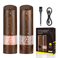 500mAh Electric Pepper Grinder in Wood Grain Color Electric Salt and Pepper Grinder Set with 6 Adjustable Coarseness Adj