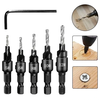 5PCS Countersink Drill Bit Set +1PC Wrench Wood Tools Carpentry Woodworking Drill Bit Pilot Holes Hex Shank Screw Size 