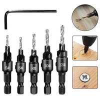 5PCS Countersink Drill Bit Set +1PC Wrench Wood Tools Carpentry Woodworking Drill Bit Pilot Holes Hex Shank Screw Size 