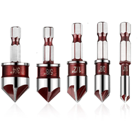 5PCS Countersink Drill Bit Set 82 Degree 5 Flute Uncoated Hex Shank 1/4 to 3/4 Inch for Wood Metal Plastic Chamfering De