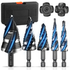 5pcs HSS Spiral Step Drill Bit Set Four Flute 1/8 to 1-3/8 Inch High Speed Steel Hex Shank for Stainless Steel Aluminum