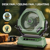 6000mAh Rechargeable Camping Fan with LED Light Portable Outdoor Ceiling Oscillating Fan Type-C Charging Adjustable Angl