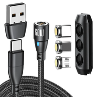 60W USB-C/USB-A to iP/Type-C/Micro Magnetic Cable 9 Pin PD QC3.0 Fast Charging Data Transmission Copper Core Line 1M/2M