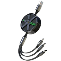 6A 100W USB-A to Type-C/iP/Android Retractable Cable Fast Charging Copper Core Line 1.2M Long for iPhone 15 14 13 for Hu