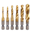 6Pcs 1/4 Inch M3-M10 Screw Tap HSS Combination Drill Tap Bit Set Hex Shank Deburr Countersink Bits