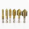 6Pcs HSS 1/4" Hex Shank Chamfer Countersink Chamfer Drill Bit 90 Degree Wood Chamfering Cutter 6mm-19mm Metal Drills