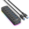 7 in 1 RGB USB3.0 Hub Docking Station with 5Gbps USB3.0*7 Multiports Splitter Adapter with Independent Switch for Phone