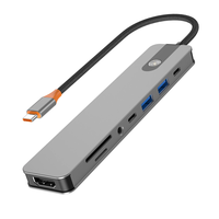 8-in-1 Type-C Docking Station USB Adapter with USB3.0*2 / Type-C 3.0 / PD100W / 4K60Hz HD / 3.5mm Audio / SD/TF Card Rea