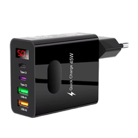 ADC-F004 45W 4-Port USB PD Charger 2USB-A+2Type-C PD QC3.0 Fast Charging Digital Display Wall Charger Adapter EU Plug US