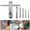 Adjustable T-Handle Ratchet Tap Wrench with 5pcs Metric Tap Set M3-M8 Sturdy Steel Ideal for Metal Wood Plastic Aluminum