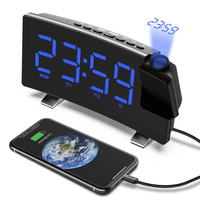 AGSIVO 8 Inch Projection Alarm Clock with 180° Rotatable Projector / FM Radio / Snooze / 3-Level Brightness Dimmer / Cur