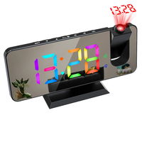 AGSIVO LED RGB Digital Projection Alarm Clock with 180° Rotatable Projector / 11 Colors / Mirror Surface / Snooze / 6-Le