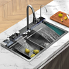 AGSIVO SUS 304 Stainless Steel Waterfall Kitchen Sink Workstation with Pull Down Sprayer Faucet / Temperature LED Digita
