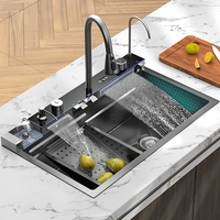 AGSIVO SUS 304 Stainless Steel Waterfall Kitchen Sink Workstation with Pull Down Sprayer Faucet / Temperature LED Digita