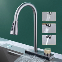AGSIVO Waterfall Kitchen Sink Faucet with 3 Modes Pull Down Sprayer 360 Degree Rotation Single Hole Single Handle 304 St