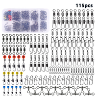 Anmuka 115pcs Fishing Connector Swivel Box Pack Pins Center Pass Swivels Sea Bean Bass Trout Fishing Accessories