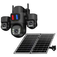 AOV 6MP HD Solar Powered Three Lens Security Camera 4G 360° Panoramic View Color Night Vision Red Blue Alarm Weatherproo