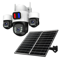 AOV 6MP HD Solar Powered Three Lens Security Camera 4G 360° Panoramic View Color Night Vision Red Blue Alarm Weatherproo