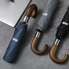 Automatic 10-Rib Wooden Curved Handle Automatic Umbrella 10K Automatic Folding Umbrella Rain Wind Resistant Umbrella Men
