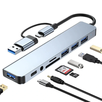 Bakeey 8-in-2 USB-C Docking Station USB Adapter with USB3.0*2 USB2.0*2 USB-C SD/TF Card Reader Slot 3.5mm Audio Multipor